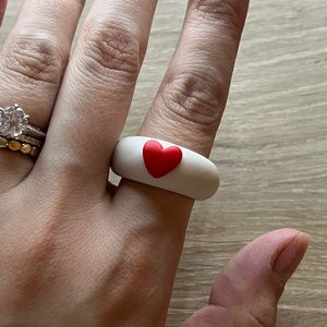 Handmade/Designed Clay Pottery Heart Ring - Size US 8.5